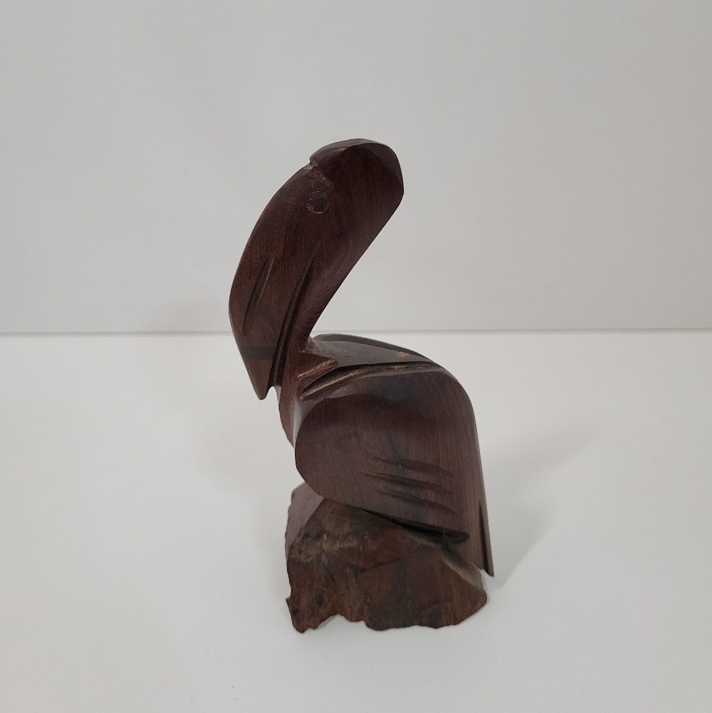 Vintage Hand-Carved Solid Wood 5.5" Pelican Sculpture Folk Art Decor Figure